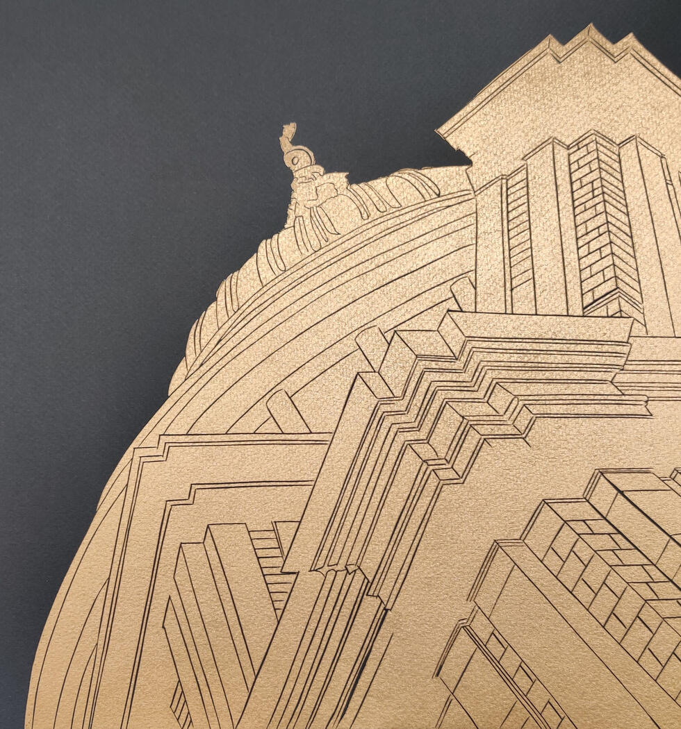 Wren's Gold - gold lino monoprint